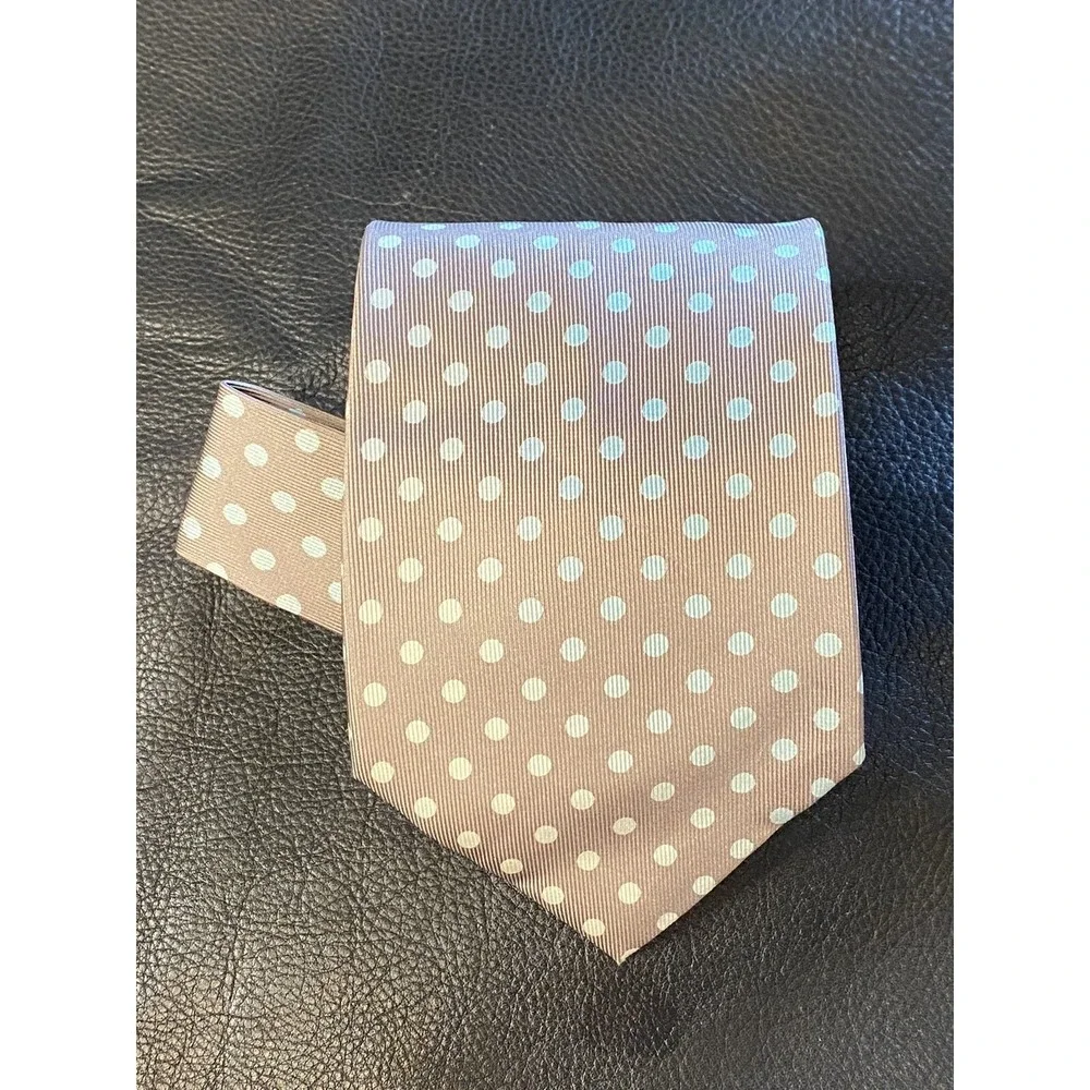 ALAN BILZERIAN Mint Polka dot Over Earth Brown Silk tie Italy Made Spring/Summer